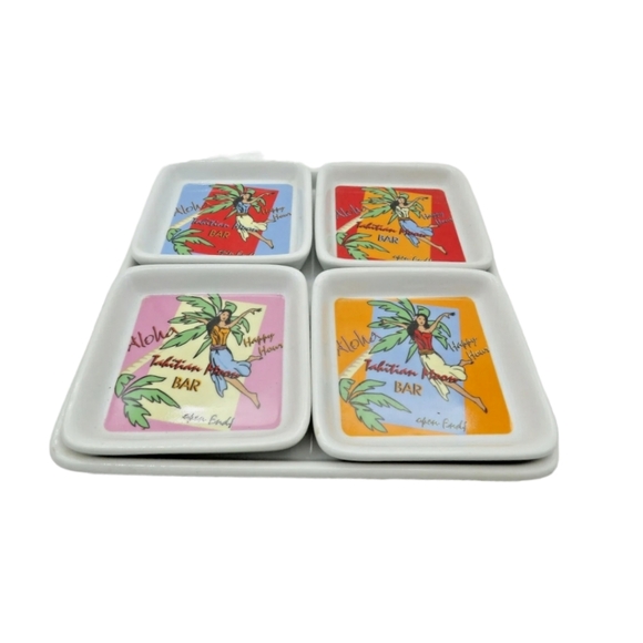 I. Godinger Other - Tiki Bar Serveware: 4 Piece Mini Appetizer/Condiment Dishes;Tahitian/Aloha Theme